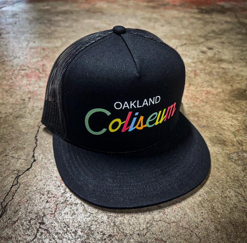 Oakland Coliseum Classic Font Rainbow Edition Trucker Hat