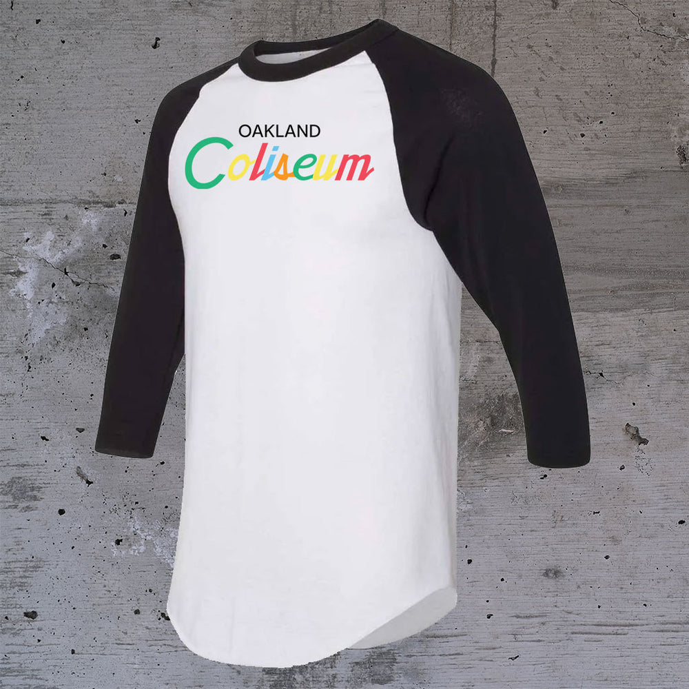 Oakland Coliseum Classic Font Rainbow Edition Raglan – Last Dive Bar