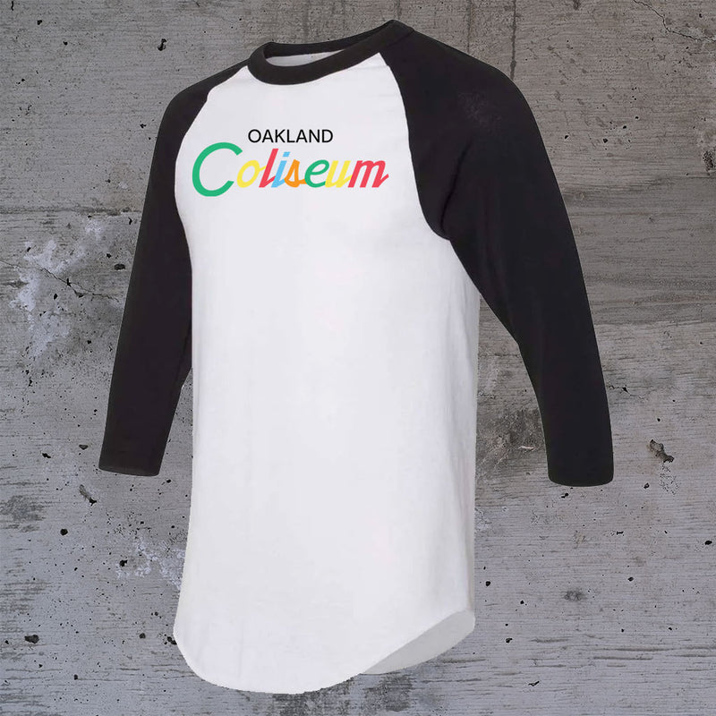 Oakland Coliseum Classic Font Rainbow Edition Raglan