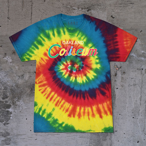 Oakland Coliseum Classic Font Rainbow Edition Tie Dye Tee